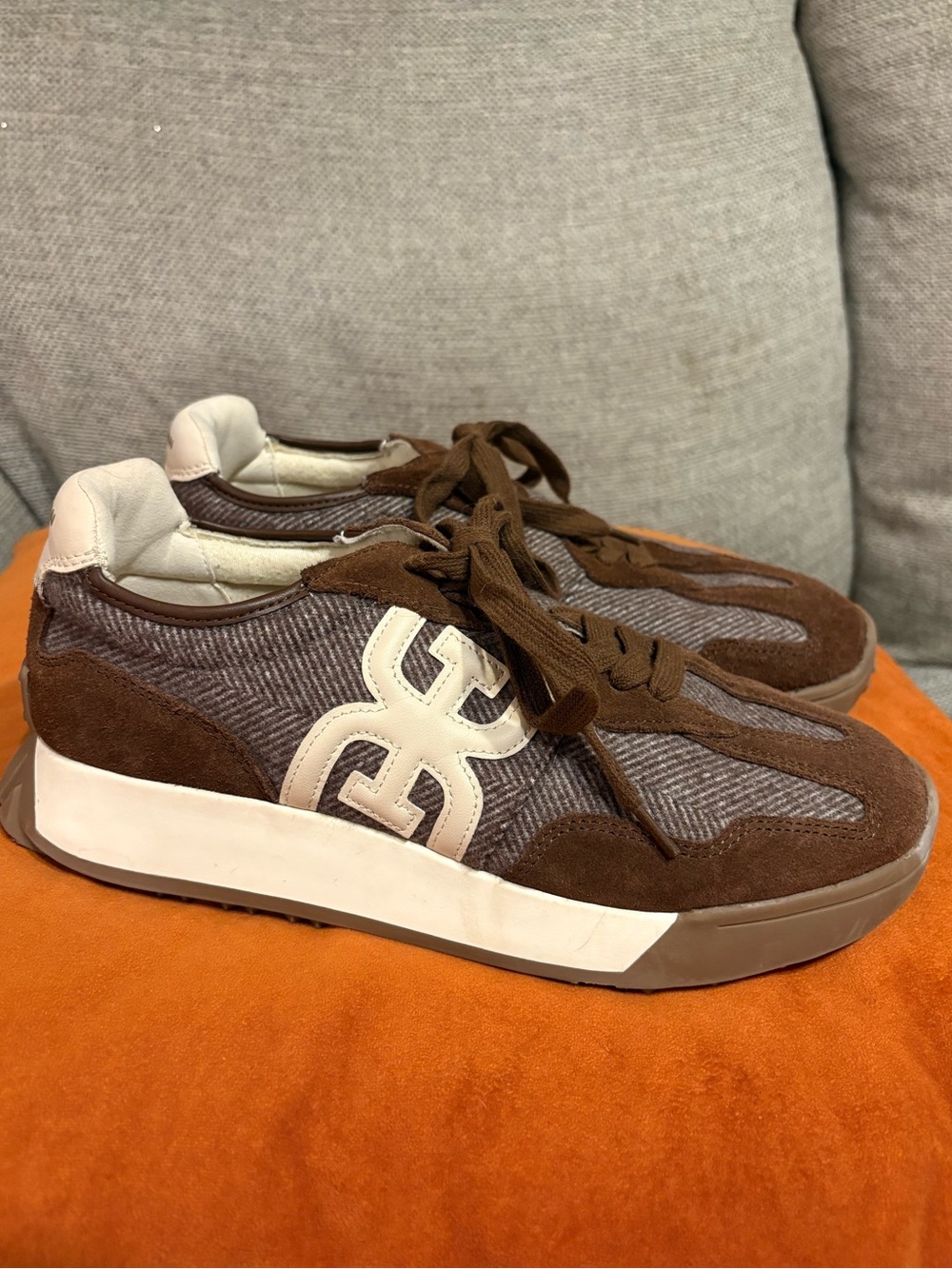 Sam Edelman- Brown Suede & Houndstooth Langley Sneakers